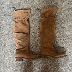 See by Chloe | Tall Over The Knee Tan Suede Slouch Pull-on Boots | Size 40